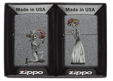 Front view of the Iron Stone Skeleton Husband and Wife ˫ Set of Two in packaging